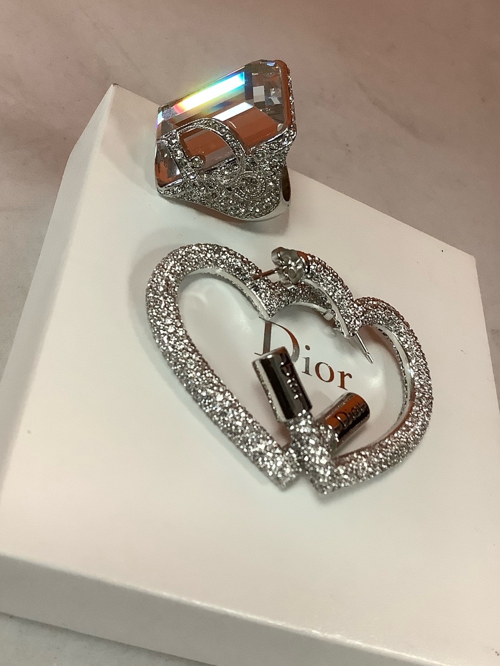 Dior Silver-tone Rhinestones Hoops - Picture 7 of 7